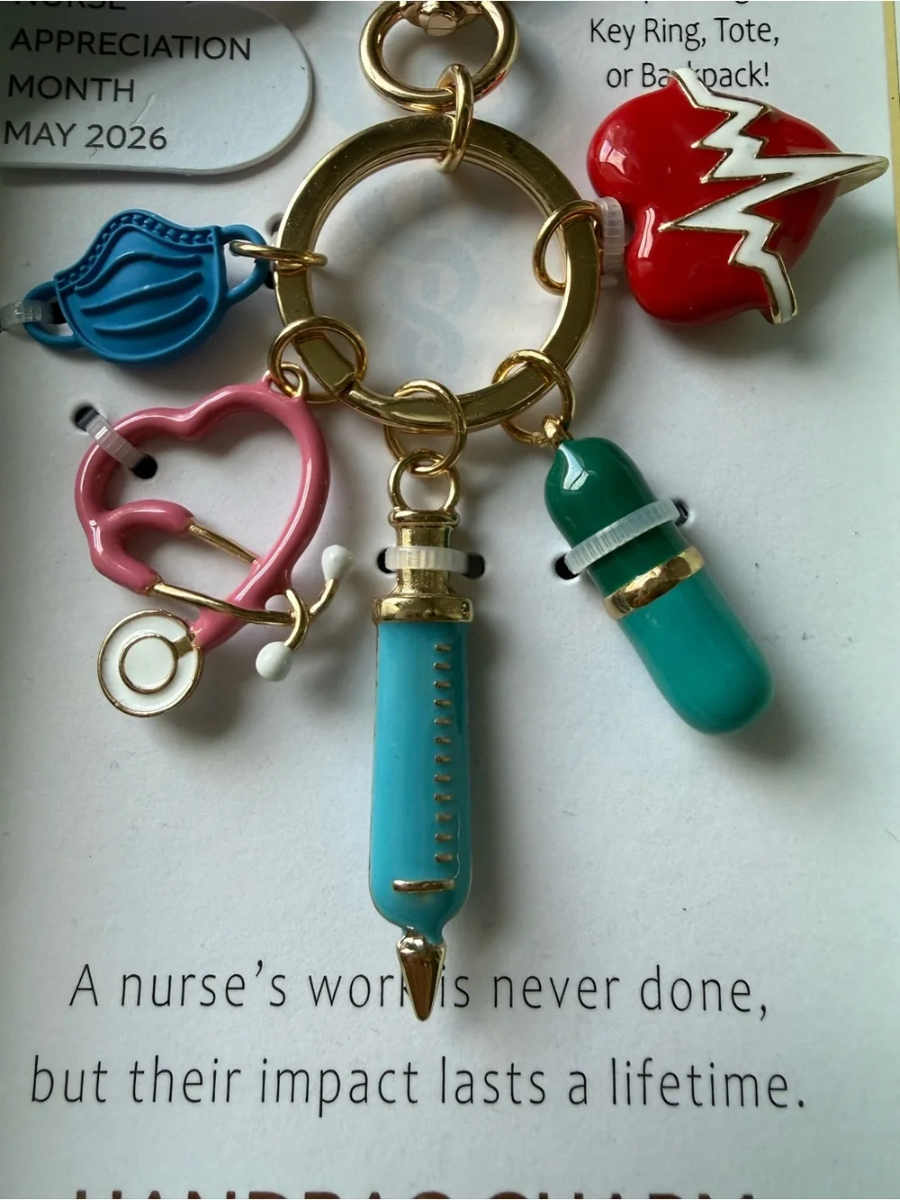 True to Form Nurse Charm Keyring in Turquoise, Pink, Red, Blue